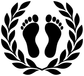 Footprint and laurel arch vinyl decal, black footprints inside leafy laurel circle