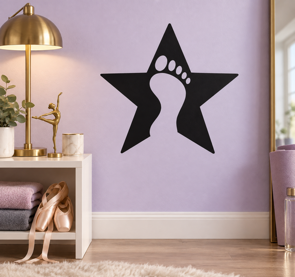 Black vinyl star decal with white footprint graphic