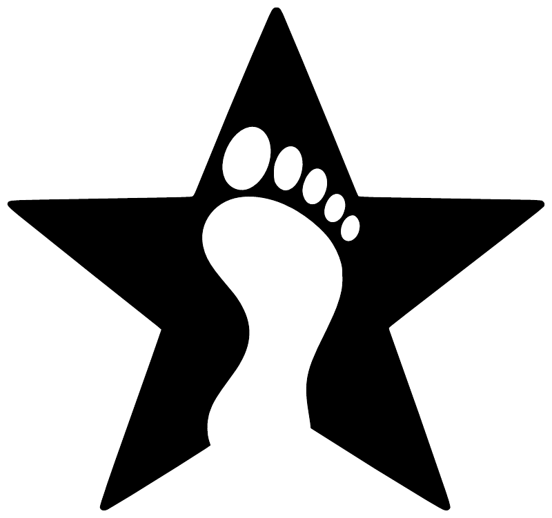 Vinyl star decal, black with white footprint