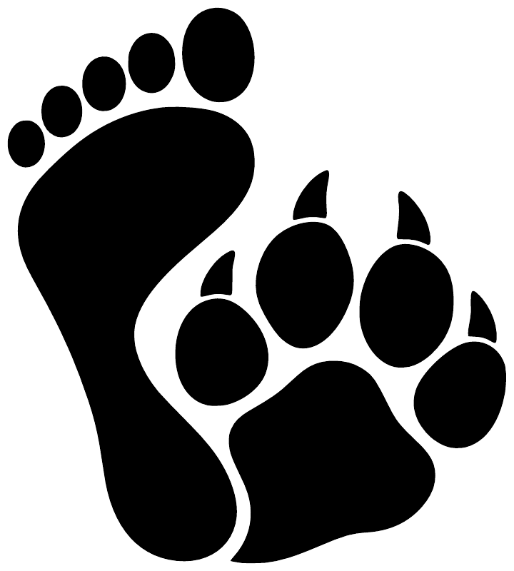 Black paw print vinyl decal with toe pads and oval paw pad