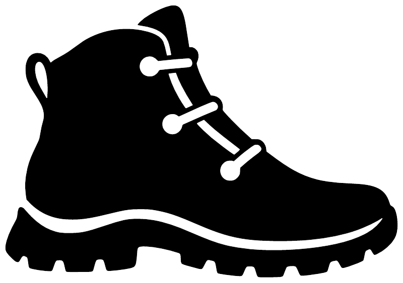 Hiking boot silhouette vinyl decal, black boot with white outline and lace details