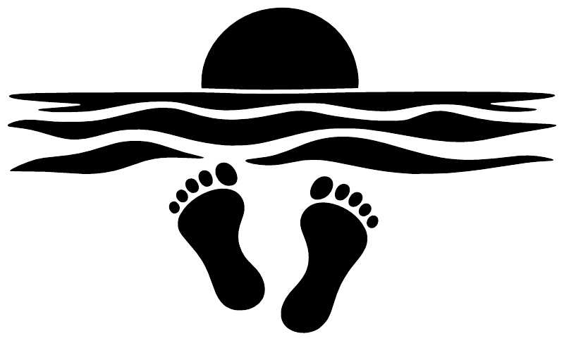 Ocean waves, sun horizon, and barefoot prints vinyl decal