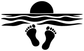 Ocean waves, sun horizon, and barefoot prints vinyl decal