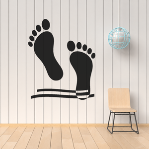 Black barefoot decal pair with rounded toes and twin swoosh stripes