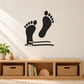 Mirrored bare footprint wall decal pair with layered horizon ribbon lines