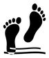 Mirrored bare footprint wall decal pair with rounded toes and horizon ribbon lines