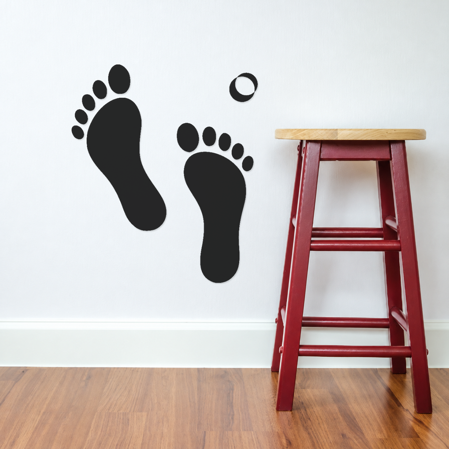 Black vinyl footprint trail decal with crescent moon accent
