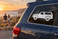 White vintage truck vinyl decal on dark vehicle rear side window