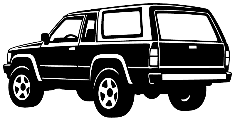 4x4 SUV vinyl decal, black-and-white side profile