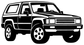 Vinyl decal of a 4Runner truck, black outline with white body, low front angle