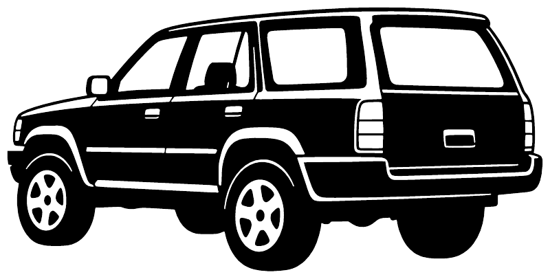 Black and white SUV side-profile vinyl decal with wheels and windows