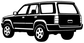 Black and white SUV side-profile vinyl decal with wheels and windows