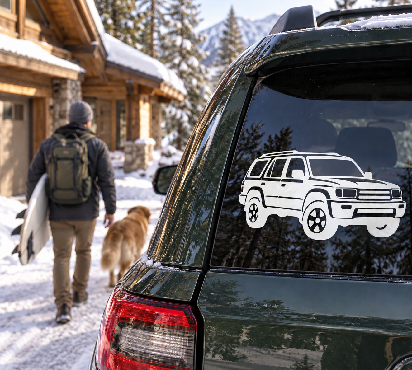 White 4Runner SUV vinyl decal on dark vehicle side window
