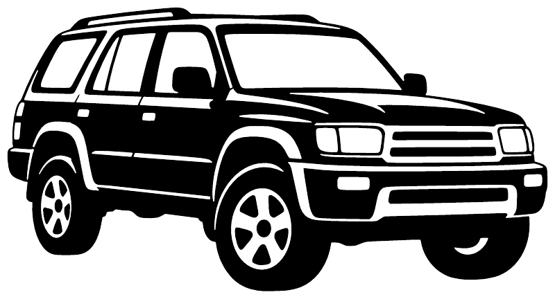 Black-and-white 4Runner SUV vinyl decal in front three-quarter outline view