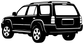 Side-view SUV vinyl decal in black and white with wheels and roof details