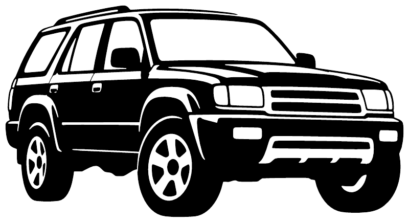 Black vinyl decal of a low front angle 4Runner SUV, full front view outline