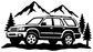 Vinyl decal graphic of an SUV on a mountain road with pine trees