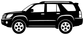 Black-and-white vinyl decal of side-profile SUV with wheels and windows
