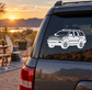 Vinyl car decal with white outline, 4Runner front three-quarter view on a dark SUV