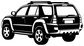 Vinyl SUV rear three-quarter decal, black and white outline on white background