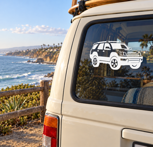 Vinyl decal of white 4x4 SUV on car rear window