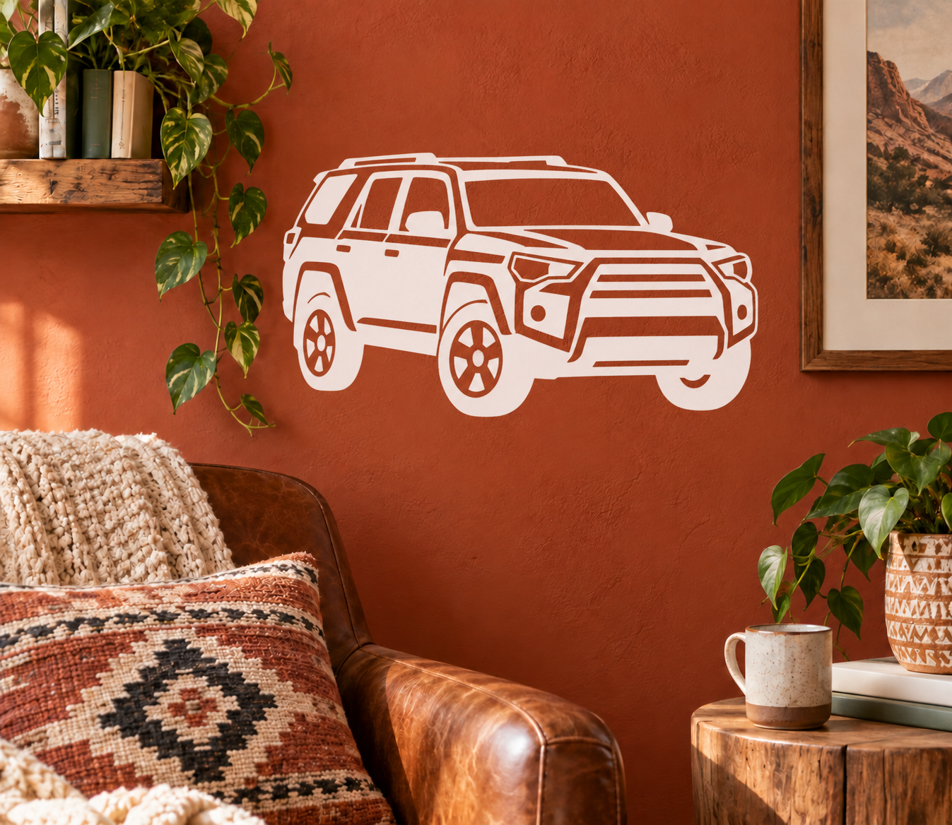 4Runner front three-quarter vinyl decal, white vehicle outline graphic