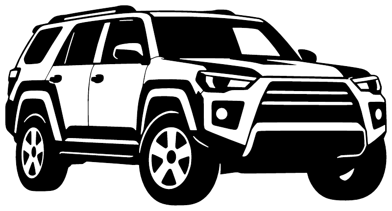 Vinyl decal graphic of a white 4Runner front low angle, isolated