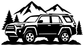 Mountain road SUV vinyl decal outline with pine trees and mountain peaks, black
