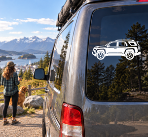 Vinyl side profile decal of a white 4Runner-style SUV on a vehicle rear window