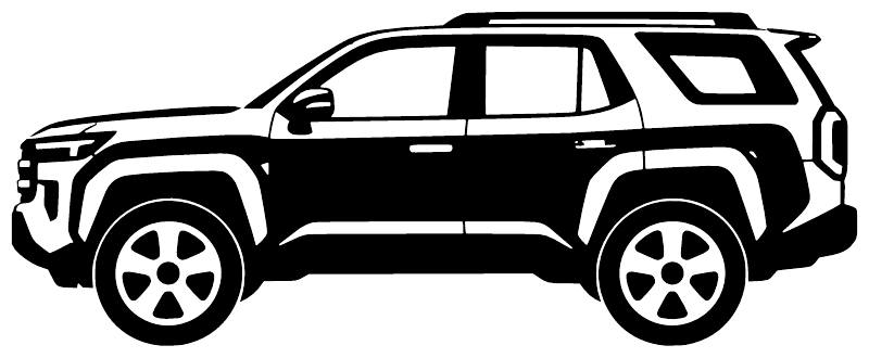 Black-and-white side profile vinyl decal of an SUV, front facing left