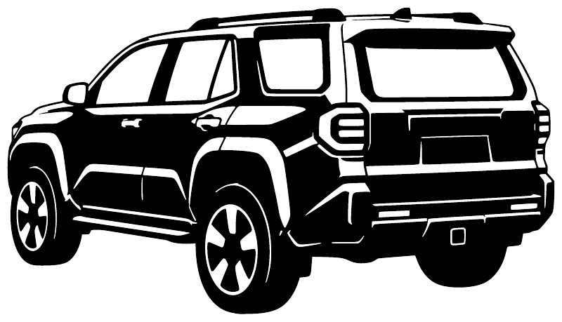 4Runner vinyl decal, white SUV outline graphic with roof rack and wheel details