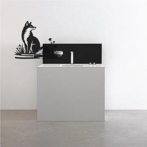 Mirrored woodland fox wall art with meadow flowers and horizon ribbons, black & white