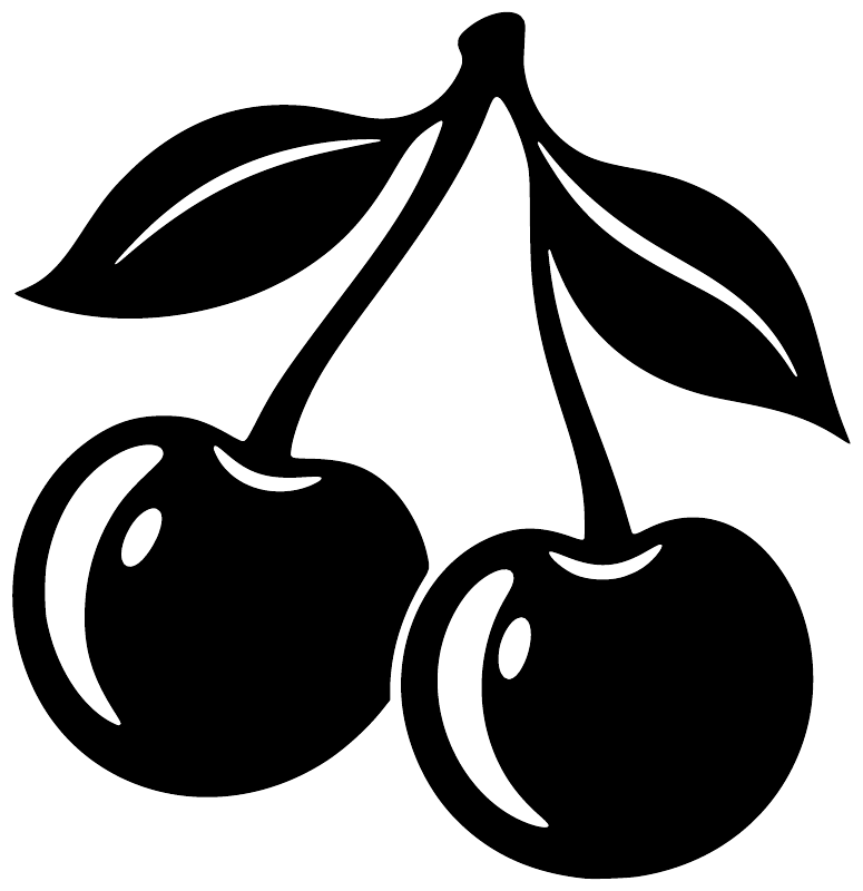 Black cherry pair vinyl decal close-up with two cherries and leaves