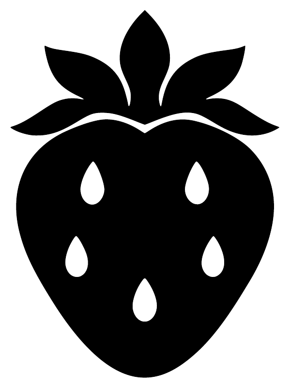 Black strawberry vinyl decal graphic with five leaves and five white teardrop drops