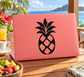 Pineapple summer vinyl decal, black pineapple icon on pink laptop surface