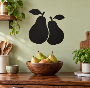 Pair of black pear vinyl decals with leaf outlines for wall or window