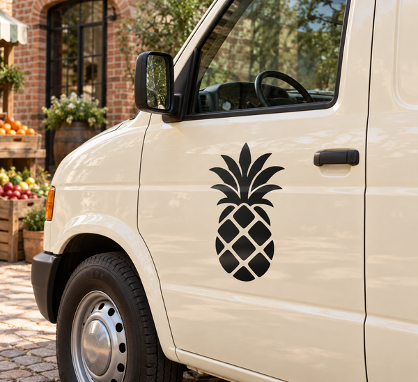 Black pineapple silhouette vinyl decal on vehicle door