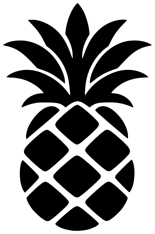 Black pineapple silhouette vinyl decal with spiky leaves and crisscross pattern
