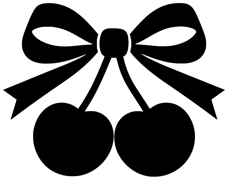 Black bow and two cherry vinyl decal, close-up graphic with looped ribbons