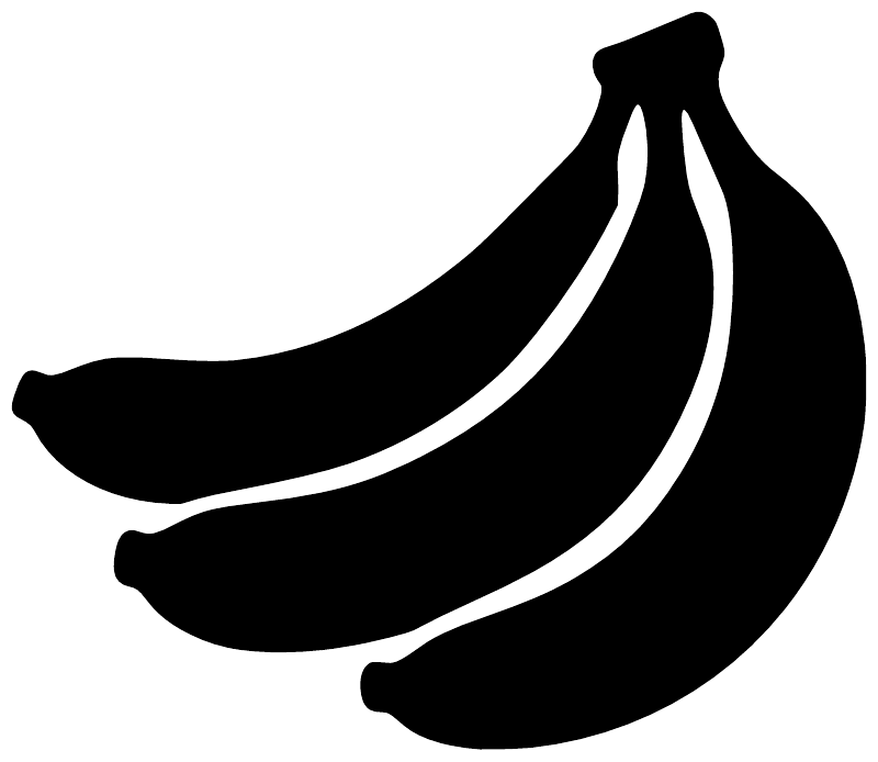 Black banana bunch vinyl decal, three curved banana silhouettes on cutout