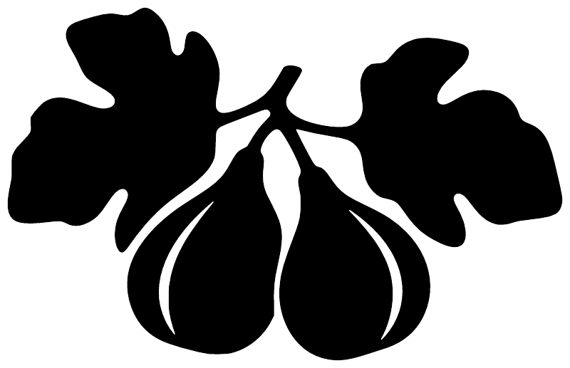 Black fig pair and leaves vinyl decal, centered close-up of fruit and leaves