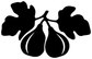 Black fig pair and leaves vinyl decal, centered close-up of fruit and leaves