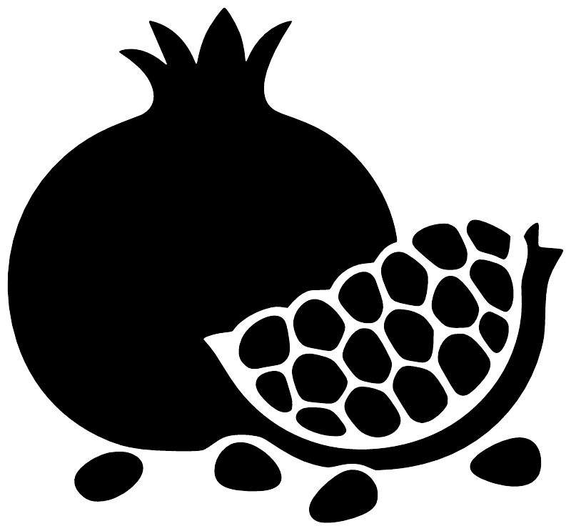 Black pomegranate vinyl decal with open seed pattern and scattered seed dots, close-up