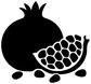 Black pomegranate vinyl decal with open seed pattern and scattered seed dots, close-up