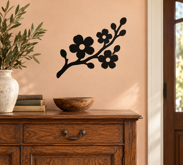 Black flower branch vinyl wall decal silhouette