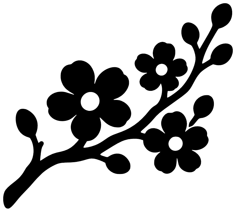 Black flower branch vinyl wall decal silhouette with white flower centers