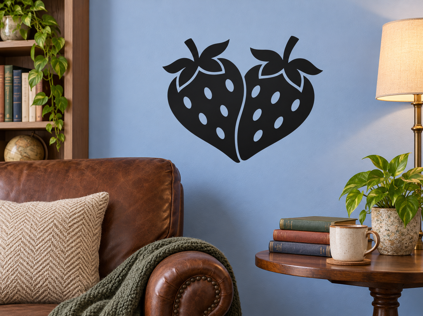 Strawberry heart vinyl decal pair, black with white dot detail