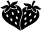 Strawberry heart vinyl decal pair close-up, black with white dot accents