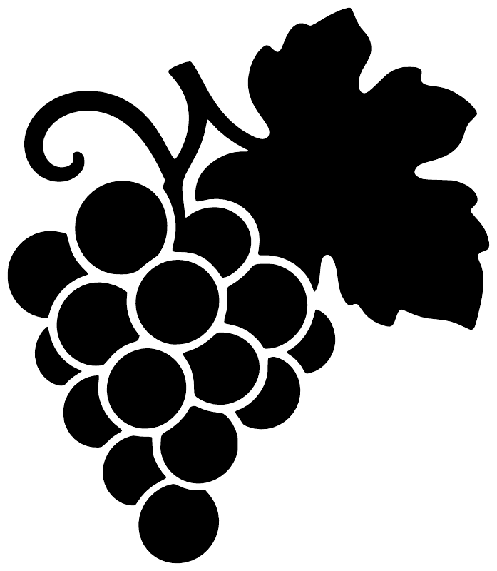Grape cluster and leaf vinyl wall decal, black grapes with white outlines