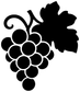 Grape cluster and leaf vinyl wall decal, black grapes with white outlines